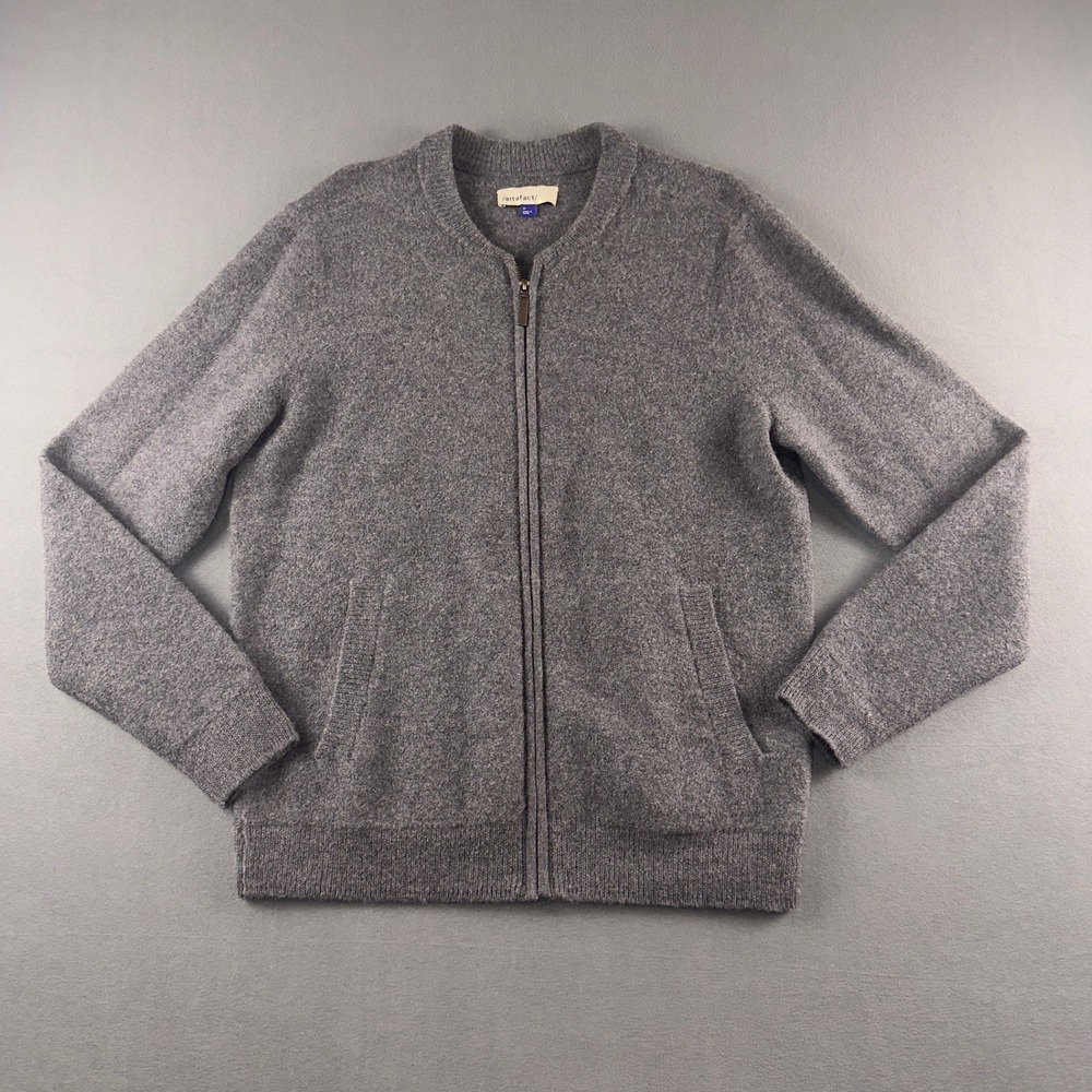 Artefact Mens Merino Wool Full Zip Bomber Cardigan Sweater Gray Size M
